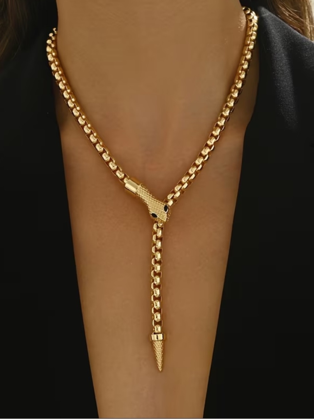 Gold Snake Lariat Necklace - Women's Fashion Jewelry